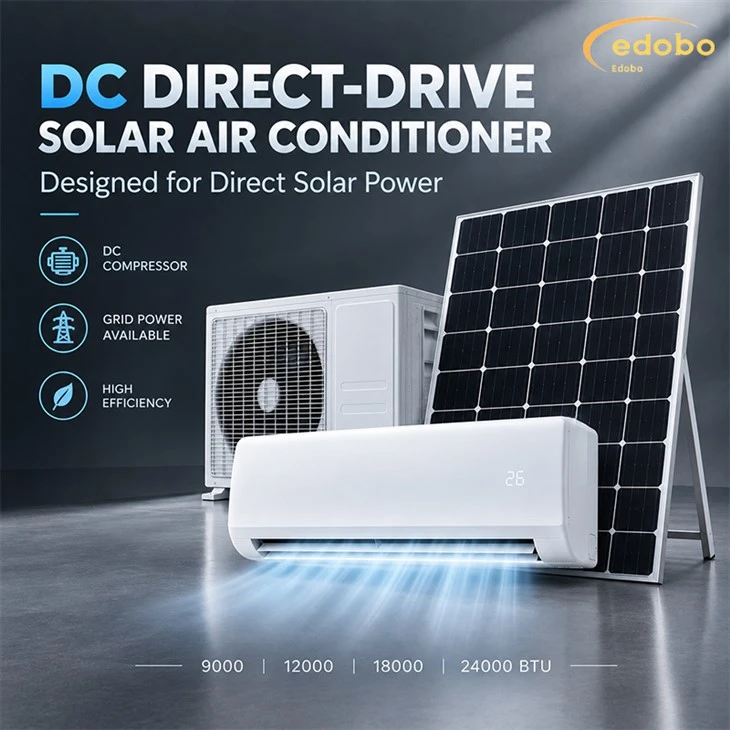 DC Direct Drive Solar Powered Wholesale 1688 9000 12000 18000 24000 BTU Aire Acondicionado Solar Split Midea Air Conditioner