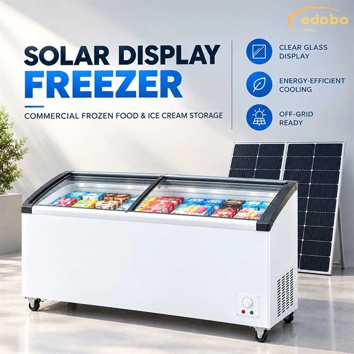 Energy Saving Commercial Supermarket Frozen Food Display Solar Large Capacity Glass Top Chest Freezer
